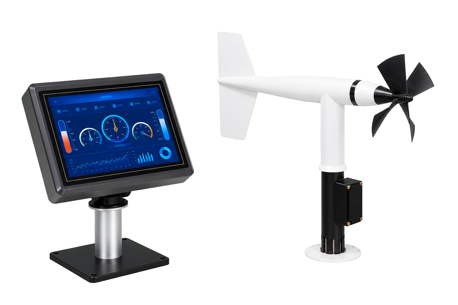 AeroSense-WS70 wind sensor with marine touchscreen display three-quarter right view