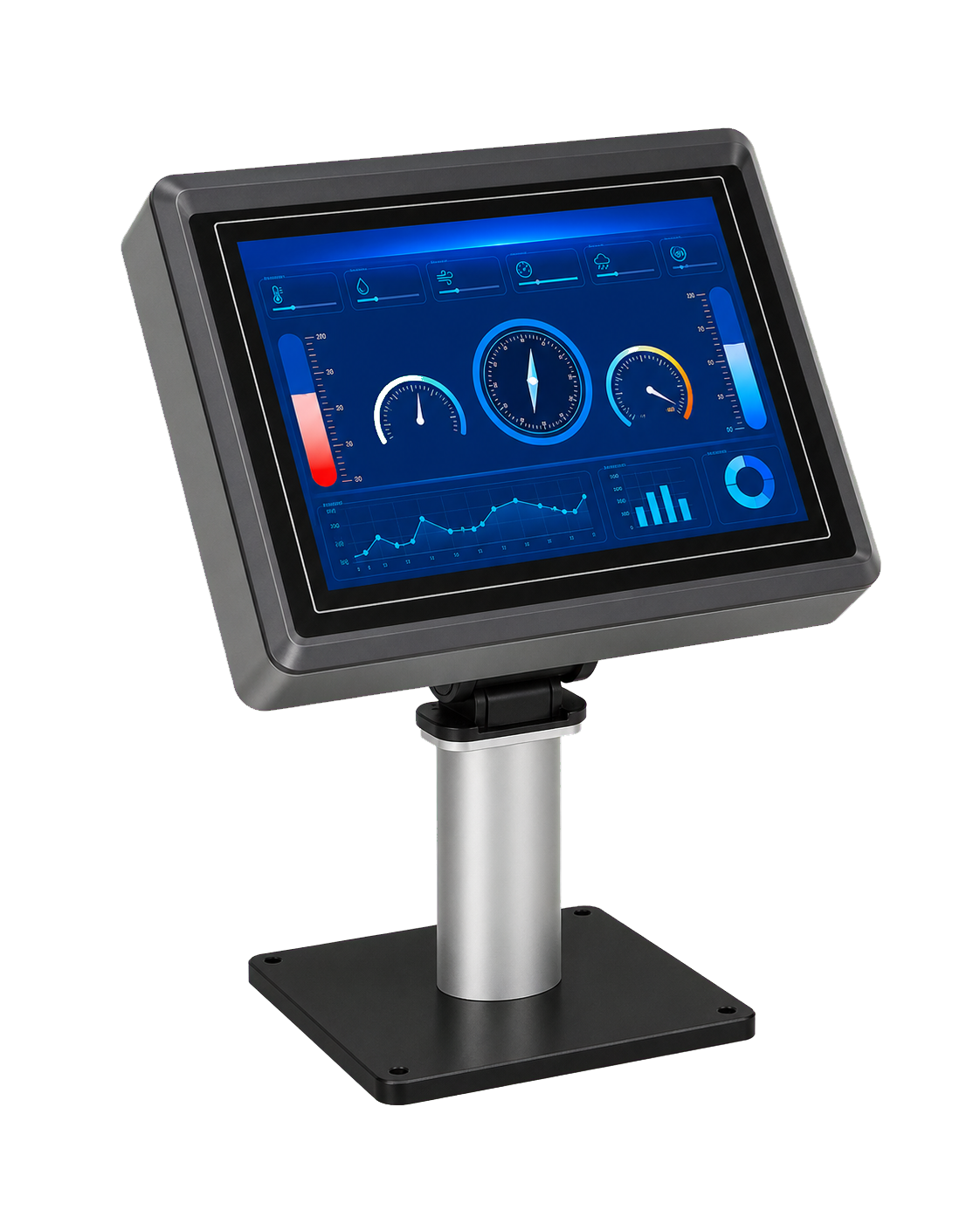 AeroSense-MetStation six-element weather station with touchscreen three-quarter left view