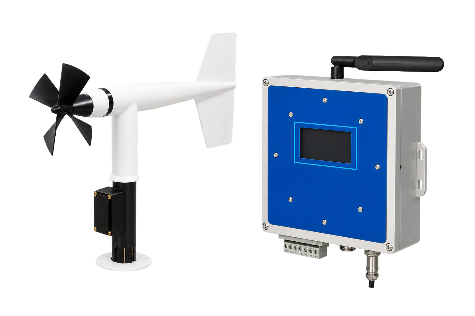 AeroSense-Mini60 wind sensor with AeroSense-Alert alarm controller three-quarter right view
